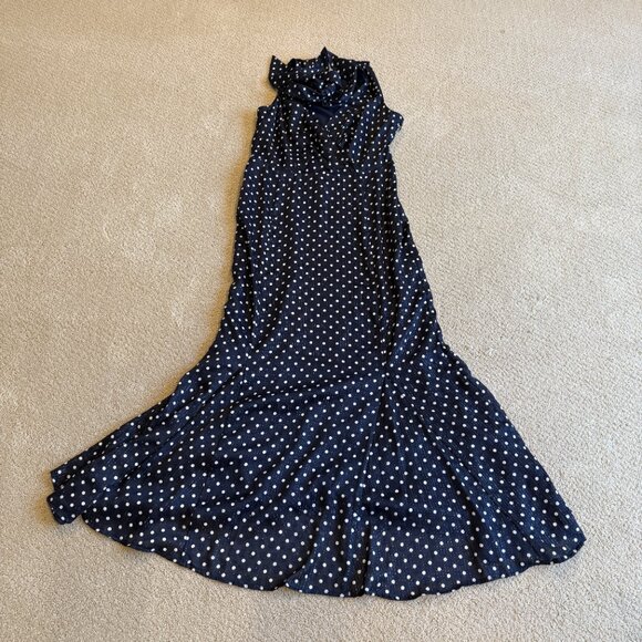 NWT Lauren Ralph Lauren Midi Dress Polka Dot Navy White Chiffon V-Neck Size 4 - Picture 5 of 13